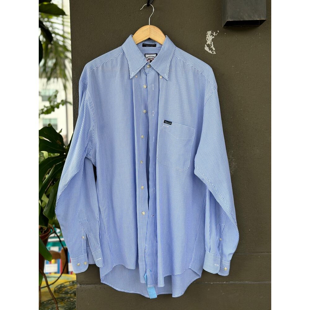 FAÇONNABLE Men’s Large Classic Fine Blue Stripe Dress Shirt Cotton Made in USA